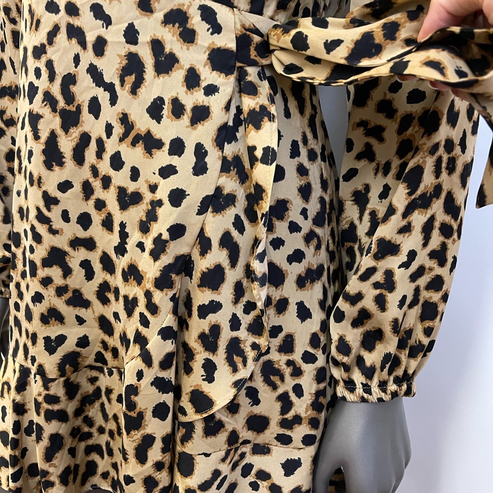 Express Dress Women’s S Leopard Print Mini Ruffled Wrap Long Sleeve Short Office - Picture 6 of 12